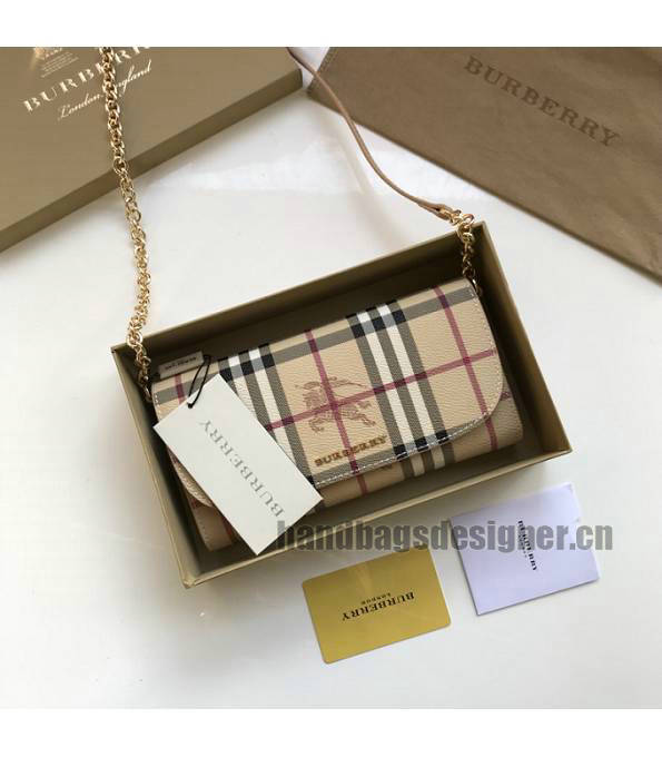 Burberry Horseferry Vintage Check Apricot Original Leather Wallet With Golden Chain-1