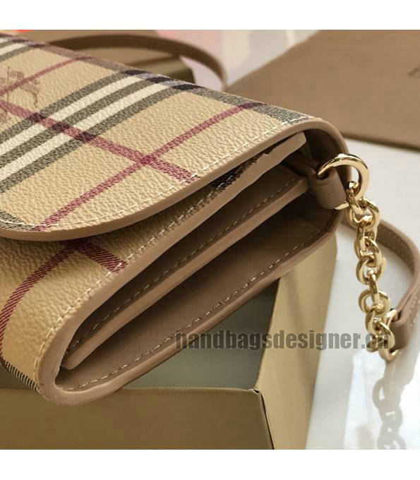 Burberry Horseferry Vintage Check Apricot Original Leather Wallet With Golden Chain-4