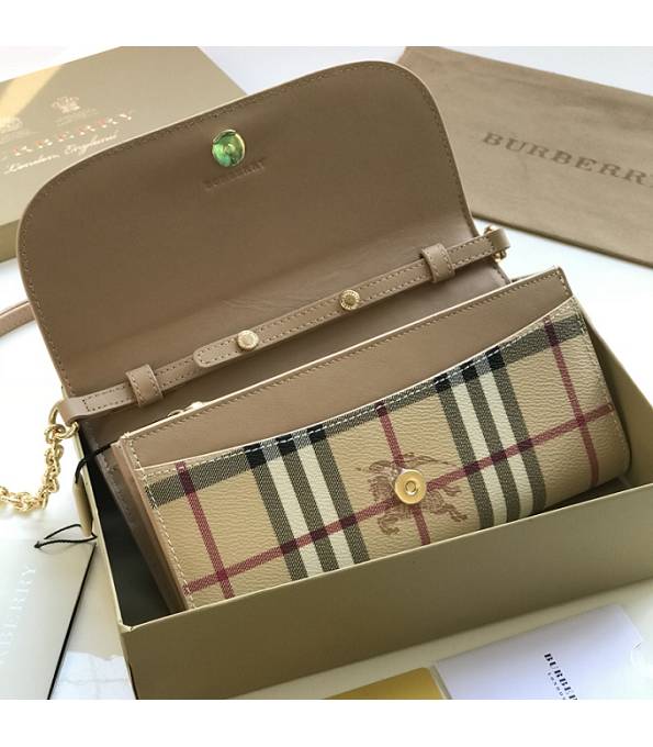 Burberry Horseferry Vintage Check Apricot Original Leather Wallet With Golden Chain-5