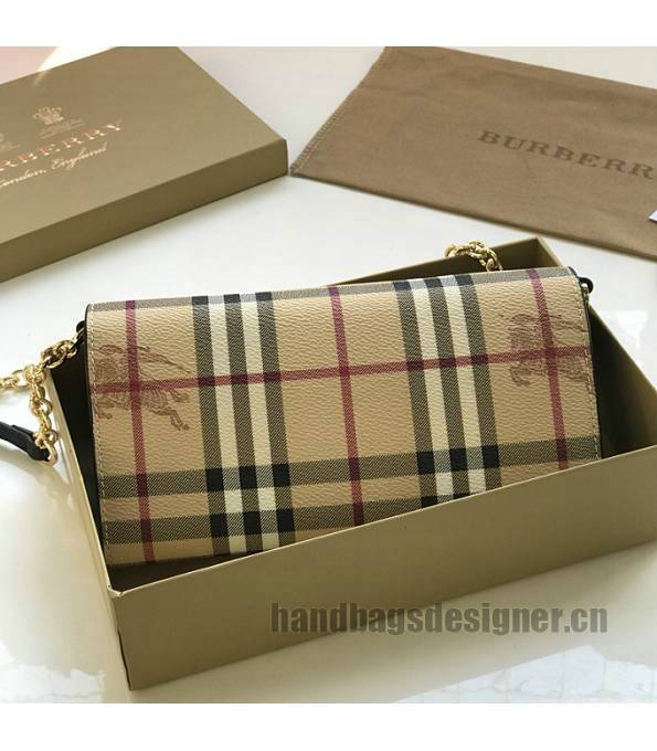 Burberry Horseferry Vintage Check Black Original Leather Wallet With Golden Chain-2
