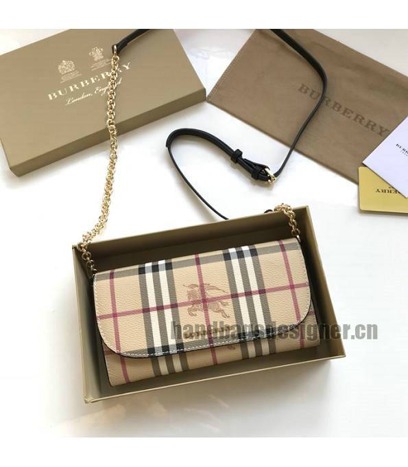 Burberry Horseferry Vintage Check Black Original Leather Wallet With Golden Chain-1