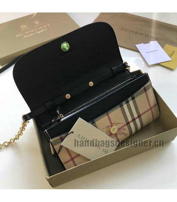 Burberry Horseferry Vintage Check Black Original Leather Wallet With Golden Chain-6