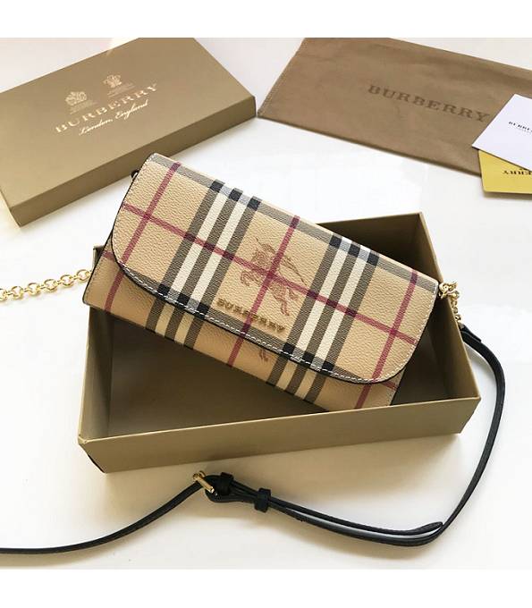 Burberry Horseferry Vintage Check Black Original Leather Wallet With Golden Chain