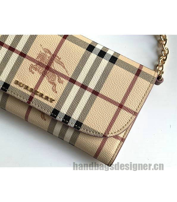 Burberry Horseferry Vintage Check Nude Pink Original Leather Wallet With Golden Chain-2
