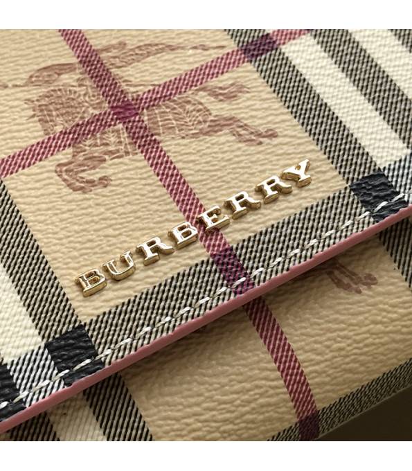 Burberry Horseferry Vintage Check Pink Original Leather Wallet With Golden Chain-3