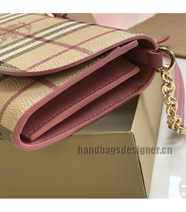 Burberry Horseferry Vintage Check Pink Original Leather Wallet With Golden Chain-4