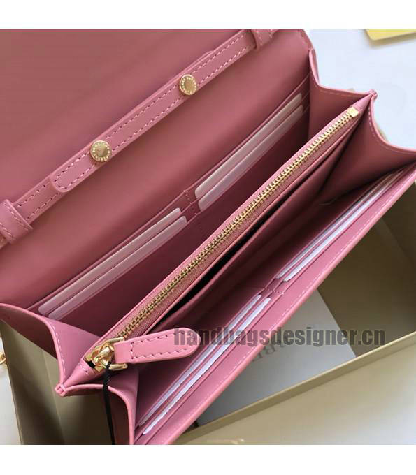 Burberry Horseferry Vintage Check Pink Original Leather Wallet With Golden Chain-6