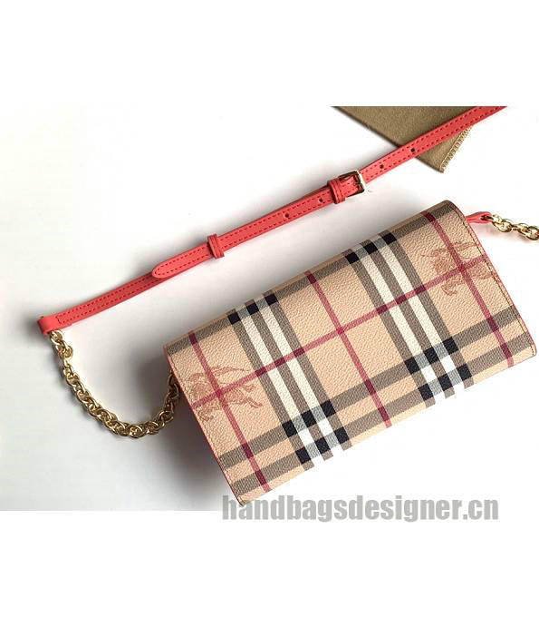 Burberry Horseferry Vintage Check Red Original Leather Wallet With Golden Chain-2