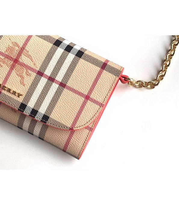 Burberry Horseferry Vintage Check Red Original Leather Wallet With Golden Chain-3