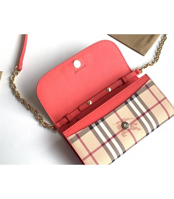 Burberry Horseferry Vintage Check Red Original Leather Wallet With Golden Chain-6