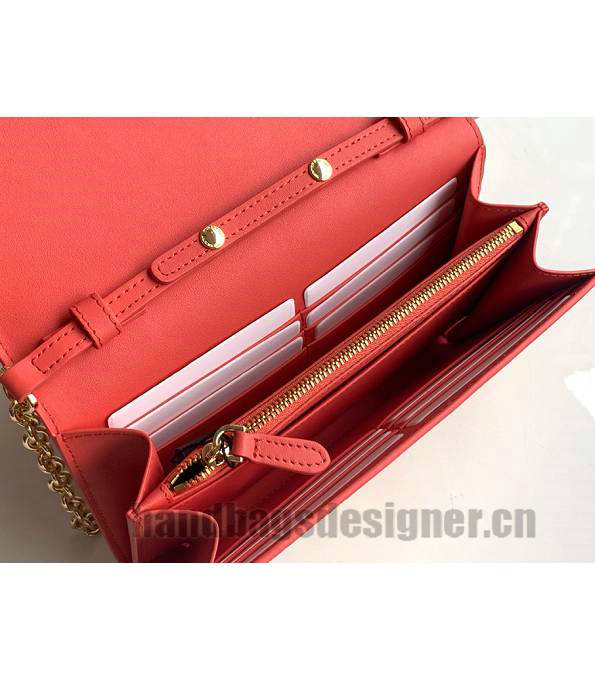 Burberry Horseferry Vintage Check Red Original Leather Wallet With Golden Chain-7