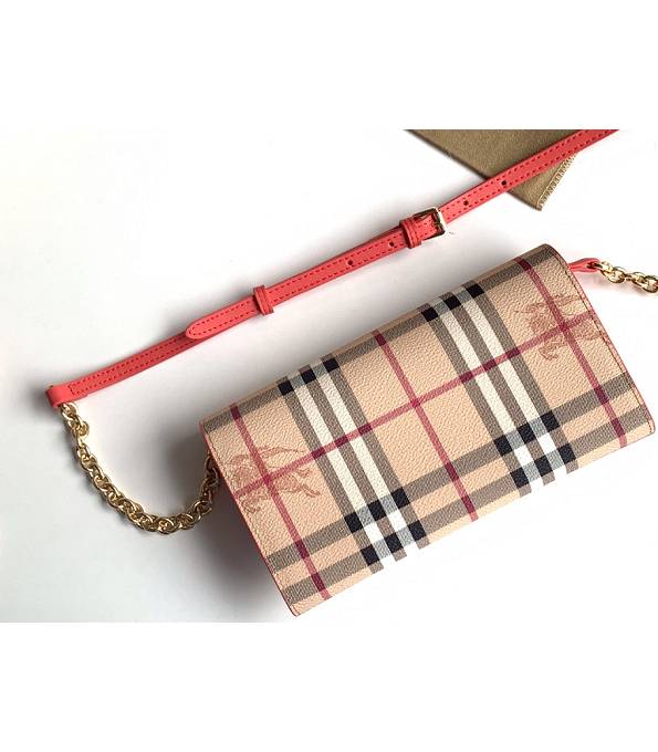 Burberry Horseferry Vintage Check Red Original Leather Wallet With Golden Chain-2