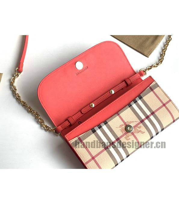 Burberry Horseferry Vintage Check Red Original Leather Wallet With Golden Chain-6