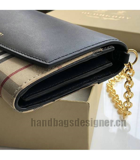 Burberry Horseferry Vintage Check With Black Original Smooth Leather Wallet With Golden Chain-5