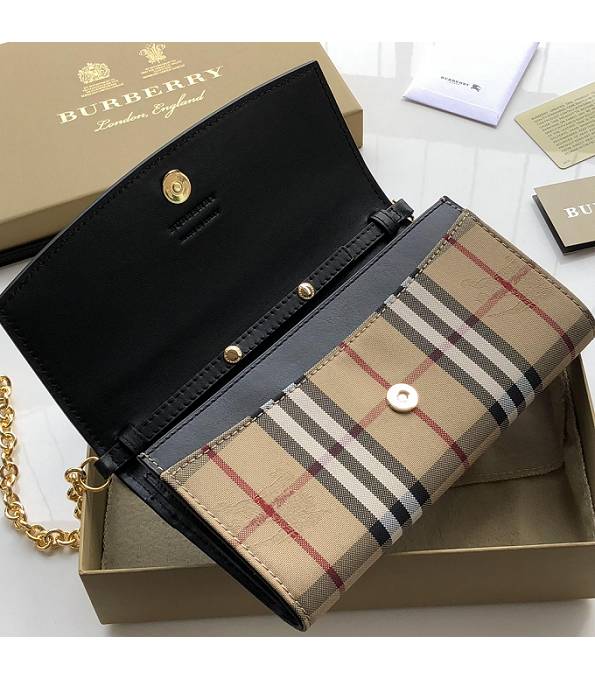 Burberry Horseferry Vintage Check With Black Original Smooth Leather Wallet With Golden Chain-6