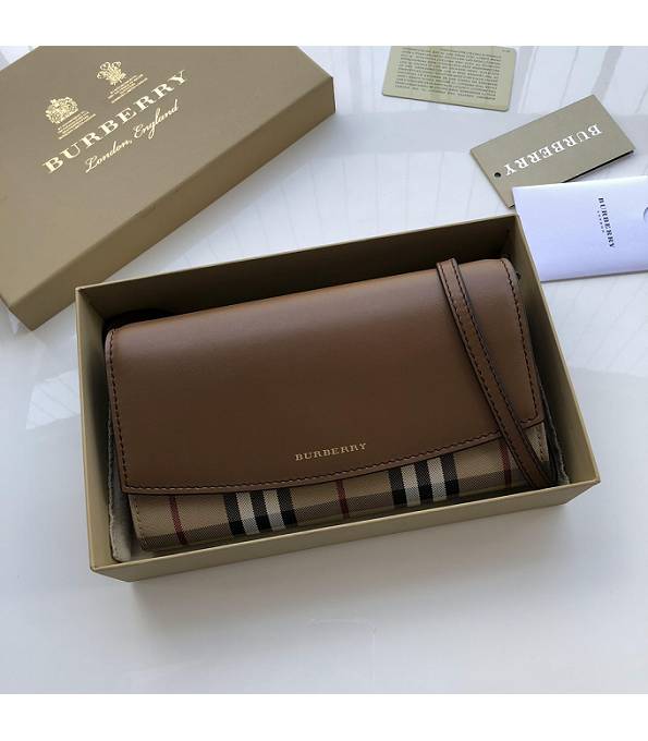 Burberry Horseferry Vintage Check With Brown Original Smooth Leather Wallet With Golden Chain-1