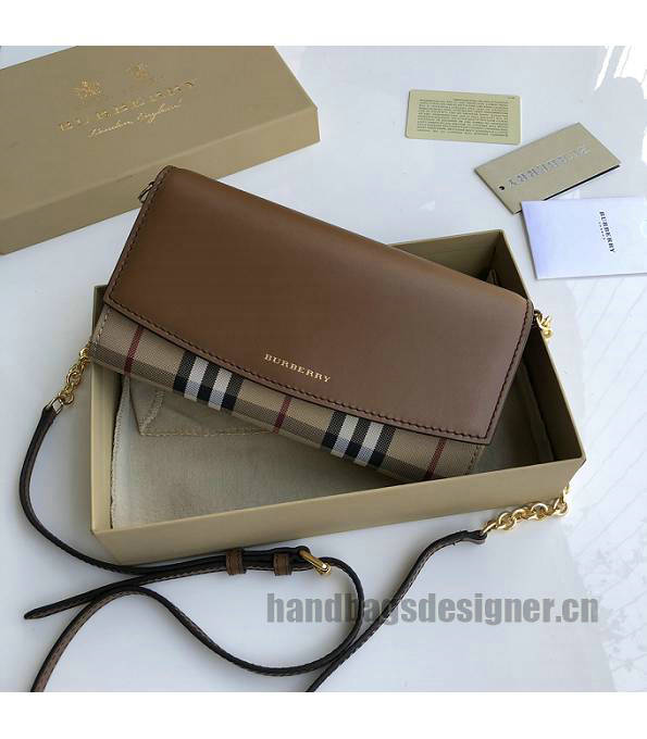 Burberry Horseferry Vintage Check With Brown Original Smooth Leather Wallet With Golden Chain-2