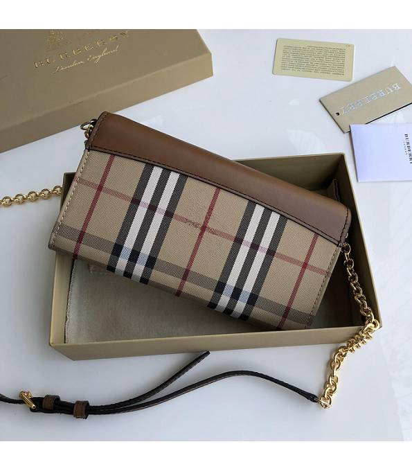 Burberry Horseferry Vintage Check With Brown Original Smooth Leather Wallet With Golden Chain-3