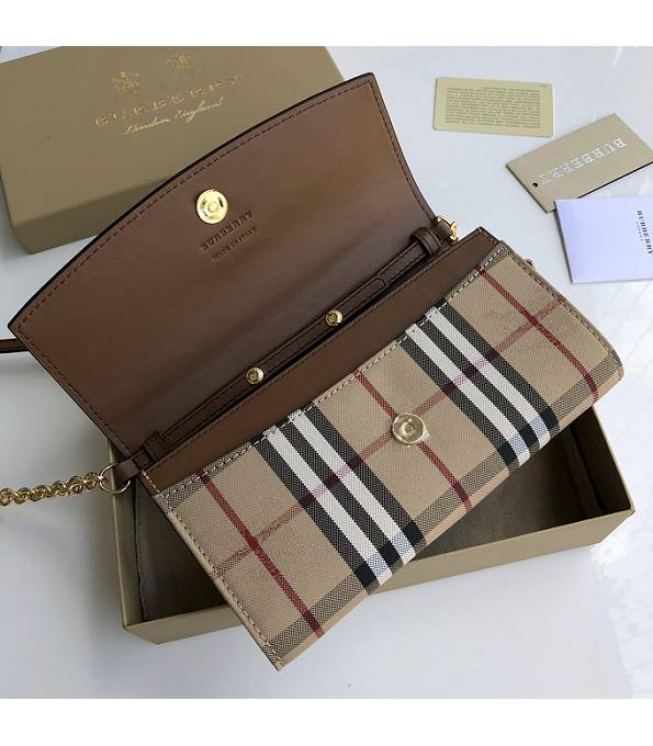 Burberry Horseferry Vintage Check With Brown Original Smooth Leather Wallet With Golden Chain-6