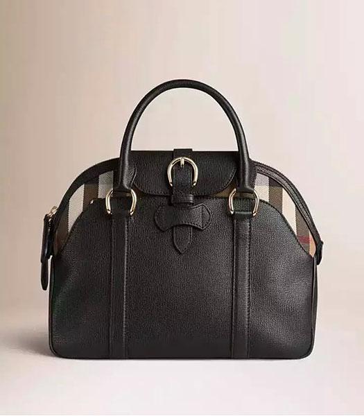 Burberry House Check Black Calfskin Leather Tote Bag