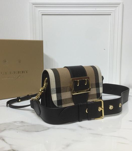 Burberry House Check Canvas With Black Original Real Leather Small Buckle Bag-2