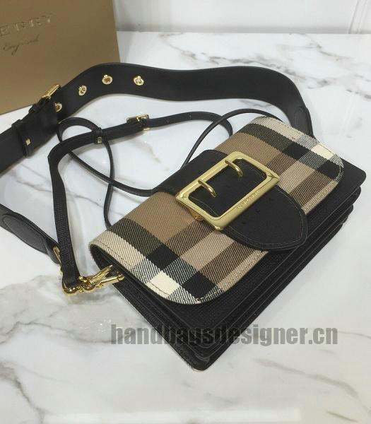 Burberry House Check Canvas With Black Original Real Leather Small Buckle Bag-3