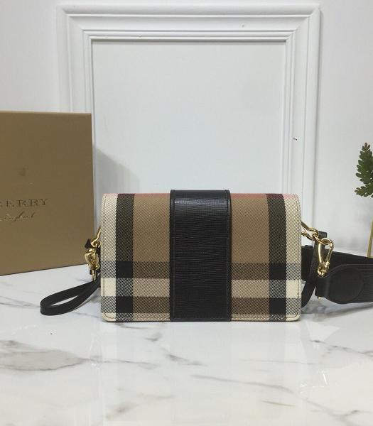 Burberry House Check Canvas With Black Original Real Leather Small Buckle Bag-6