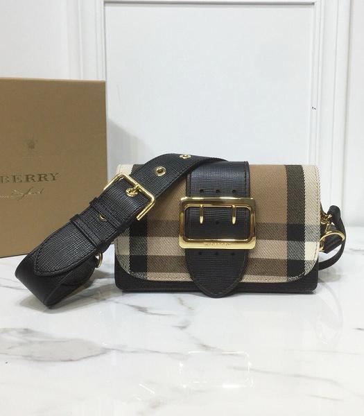 Burberry House Check Canvas With Black Original Real Leather Small Buckle Bag