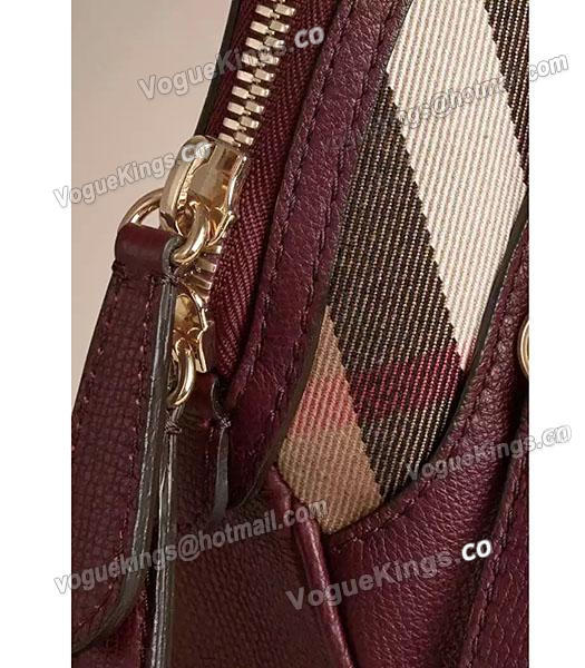 Burberry House Check Wine Red Calfskin Leather Tote Bag-5