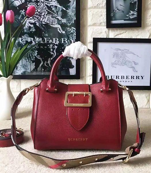 Burberry Imported Calfskin Leather The Buckle Small Tote Bag Red