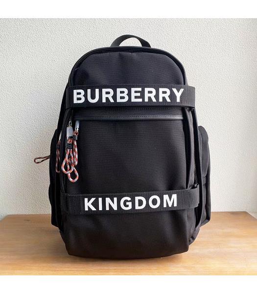 Burberry Kingdom Logo Black Nylon With Original Leather Large Backpack