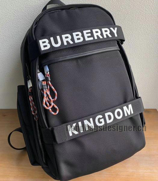Burberry Kingdom Logo Black Nylon With Original Leather Large Backpack-6