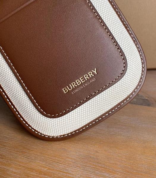 Burberry Logo Graphic Cotton Canvas With Brown Original Leather Phone Case with Strap-3