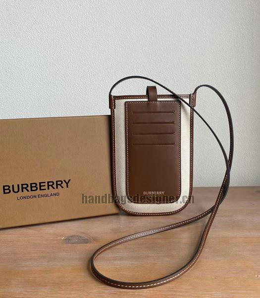 Burberry Logo Graphic Cotton Canvas With Brown Original Leather Phone Case with Strap-7