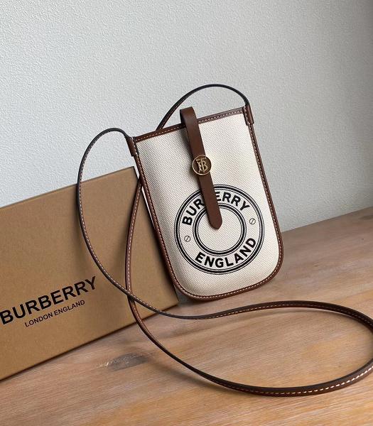 Burberry Logo Graphic Cotton Canvas With Brown Original Leather Phone Case with Strap-8