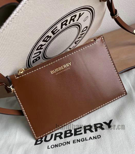 Burberry Logo Graphic Cotton Canvas With Brown Original Leather Small Peggy Bucket Bag-2