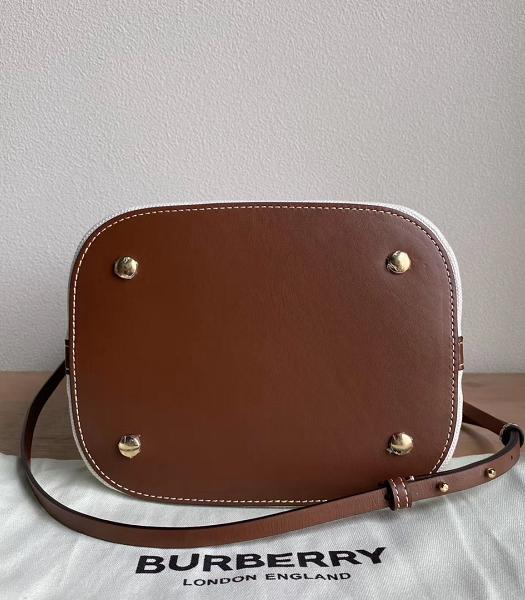 Burberry Logo Graphic Cotton Canvas With Brown Original Leather Small Peggy Bucket Bag-6