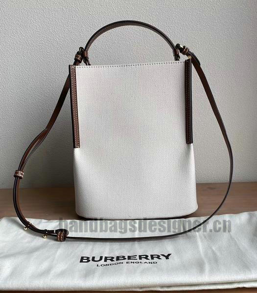 Burberry Logo Graphic Cotton Canvas With Brown Original Leather Small Peggy Bucket Bag-7