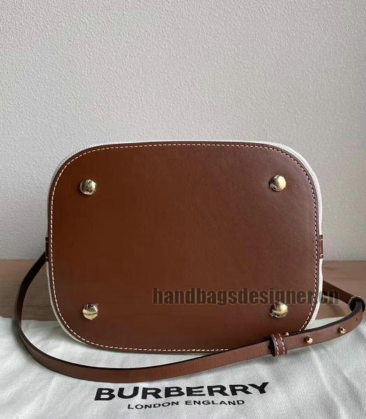 Burberry Logo Graphic Cotton Canvas With Brown Original Leather Small Peggy Bucket Bag-6