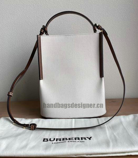 Burberry Logo Graphic Cotton Canvas With Brown Original Leather Small Peggy Bucket Bag-7