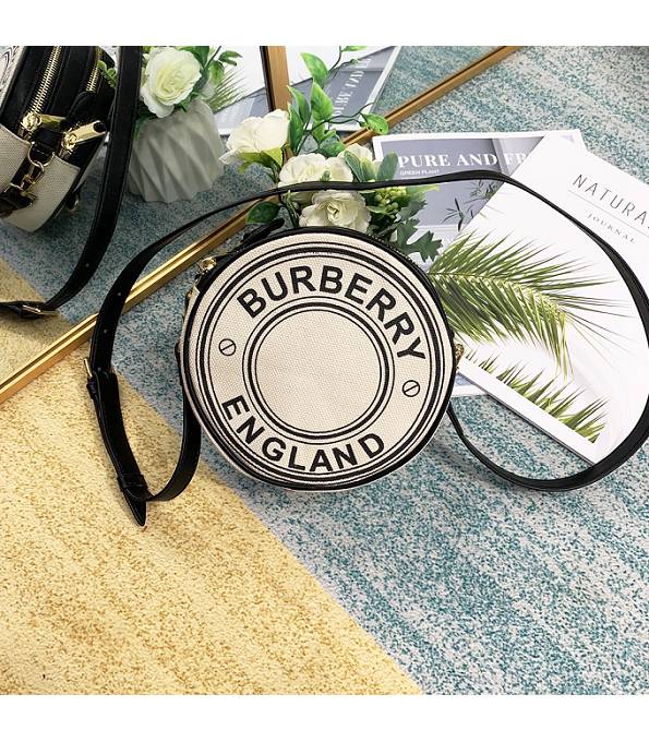 Burberry Logo Graphic White Canvas With Black Original Leather Bag