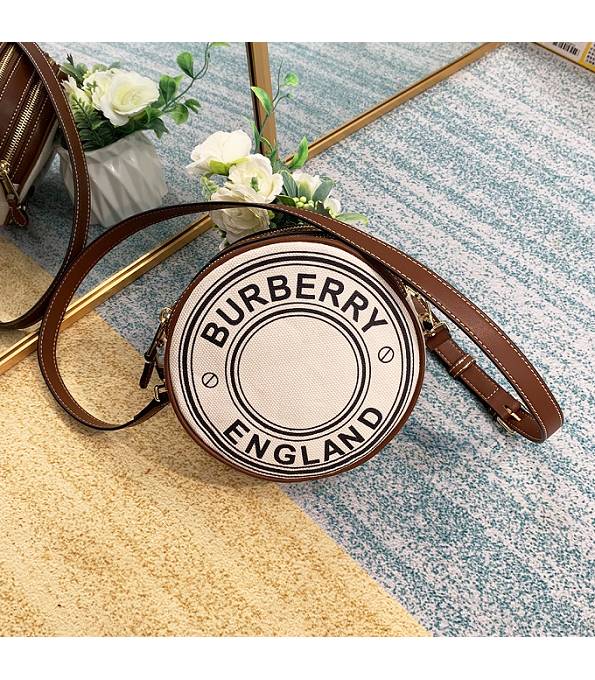 Burberry Logo Graphic White Canvas With Brown Original Leather Bag