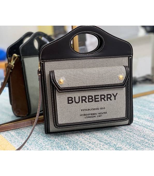 Burberry Mini Two Tone Canvas With Black Original Leather Pocket Bag