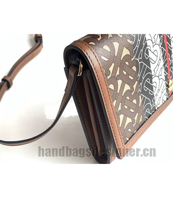 Burberry Monogram Stripe E-Canvas With Brown Original Leather Wallet With Strap-5
