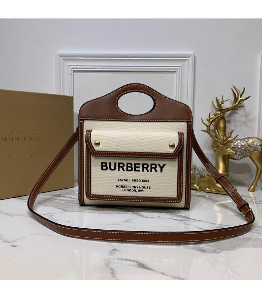 Burberry Original Canvas With Brown Leather Pocket Bag