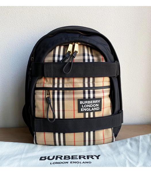 Burberry Vintage Black Nylon Check Panel Nevis Medium Backpack