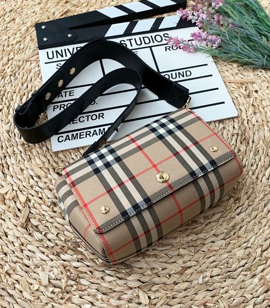 Burberry Vintage Check Canvas With Black Original Real Leather Note Crossbody Bag