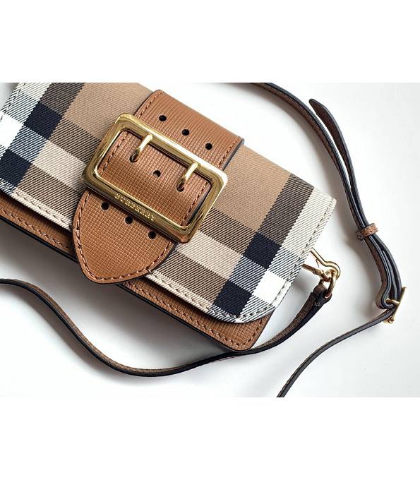 Burberry Vintage Check Canvas With Brown Original Leather Small Buckle Crossbody Bag-3