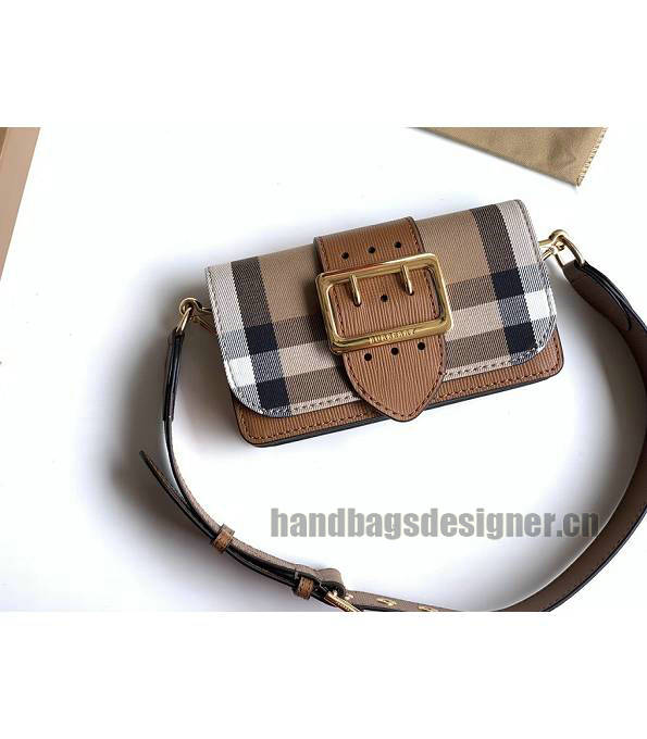 Burberry Vintage Check Canvas With Brown Original Leather Small Buckle Crossbody Bag-4