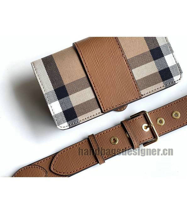 Burberry Vintage Check Canvas With Brown Original Leather Small Buckle Crossbody Bag-6